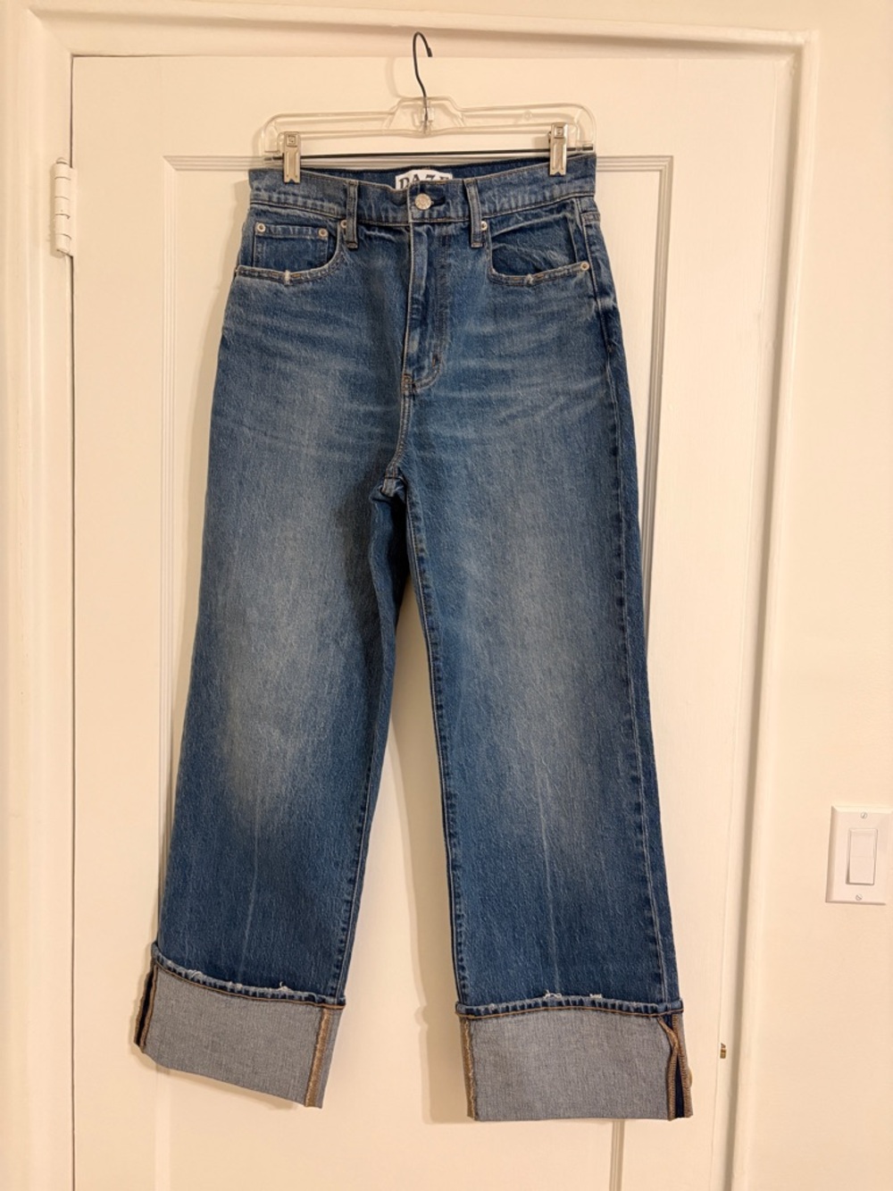 Women’s Wide Leg Cuffed Jeans - Blue